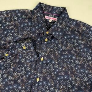 COTON DOUX Mens Size 41 16 Long Sleeve Button Down Shirt Blue Bicycle Print